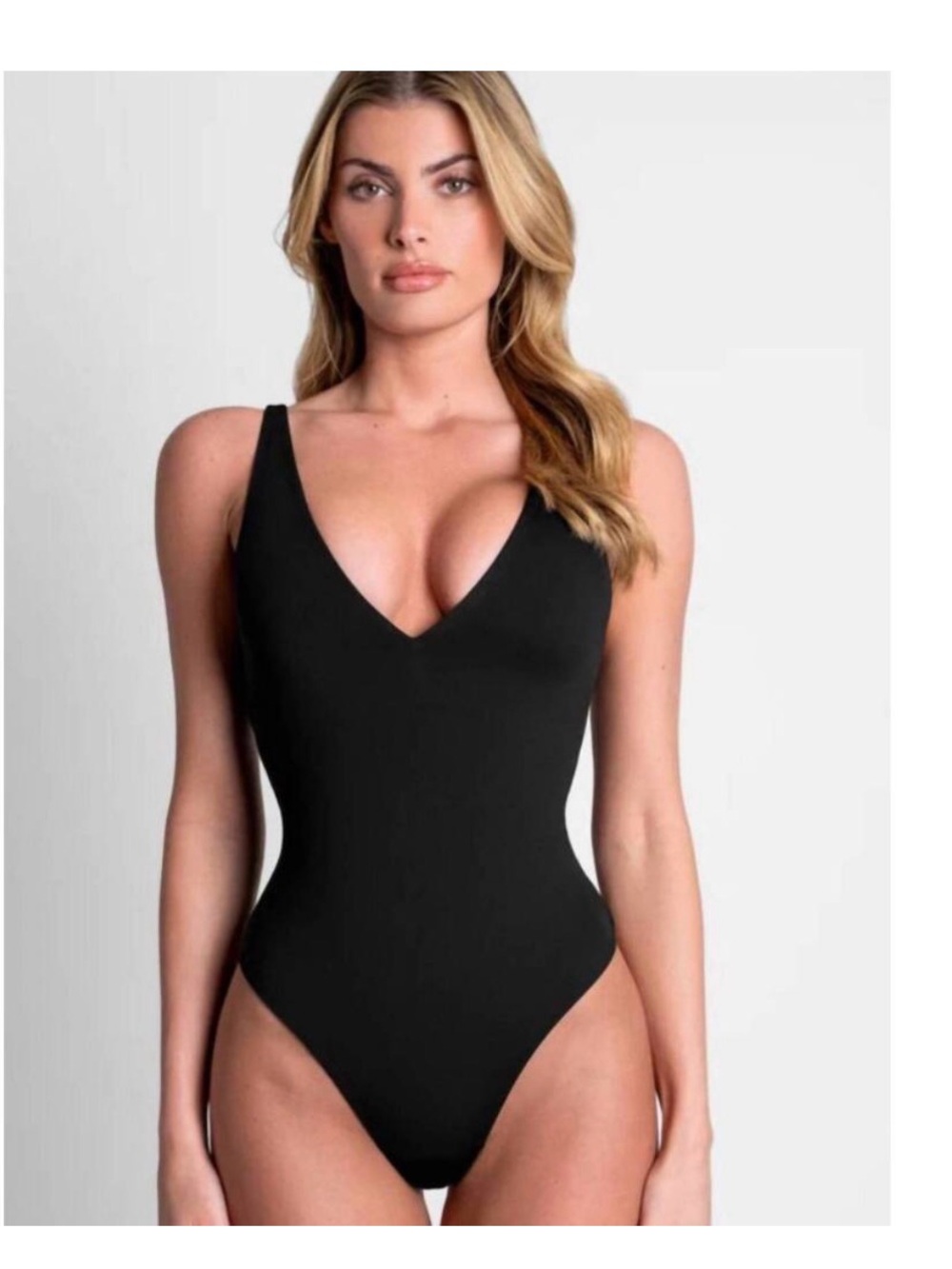 TA3 Classic Black plungey V‑Neck One-Piece Swimsuit thong 2x regular/long